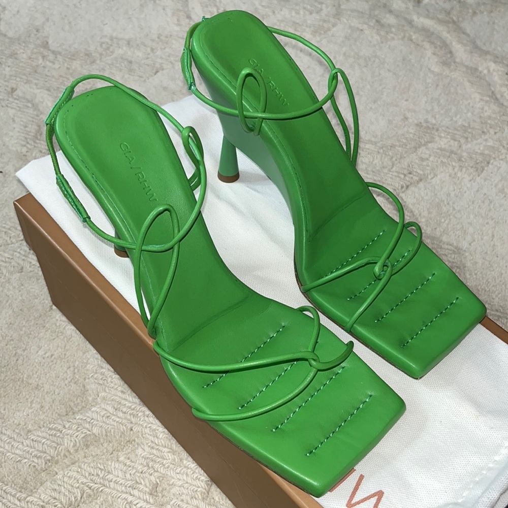 GIA X RHW Strappy wedge sandals in Light Green